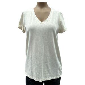Max Studio Short Sleeve V-Neck Lightweight Relaxed Fit T-Shirt Ivory Womens S